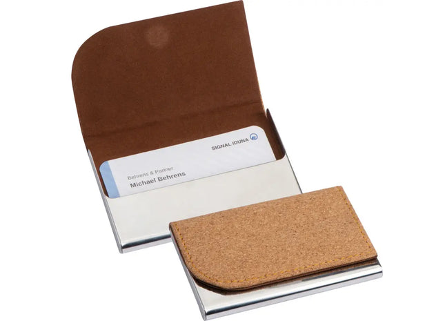 Stilvolles beige Metall-Visitenkarteneui mit edlem Korkdeckel – Praktisch & Elegant TK Gruppe® Grosshandel 