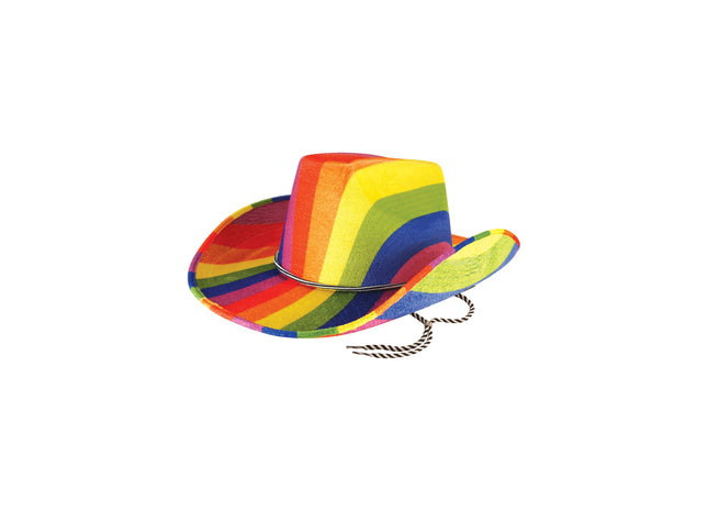 Stolzer Cowboyhut für Erwachsene mit Kordel | Regenbogen-Hut im Western-Stil TK Gruppe® Grosshandel 