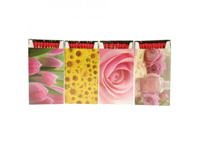 Streichhölzer mit Blumenmotiven, 50er Pack, 6 Designs, 12.5x6.5x2cm - Vintage-Stil TK Gruppe® Grosshandel 