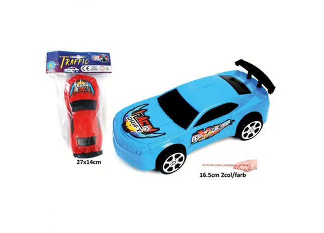 Vehicle w/ String Pull Mechanism 16.5cm on Display Card, 2 Assorted Colors TK Gruppe® Grosshandel 