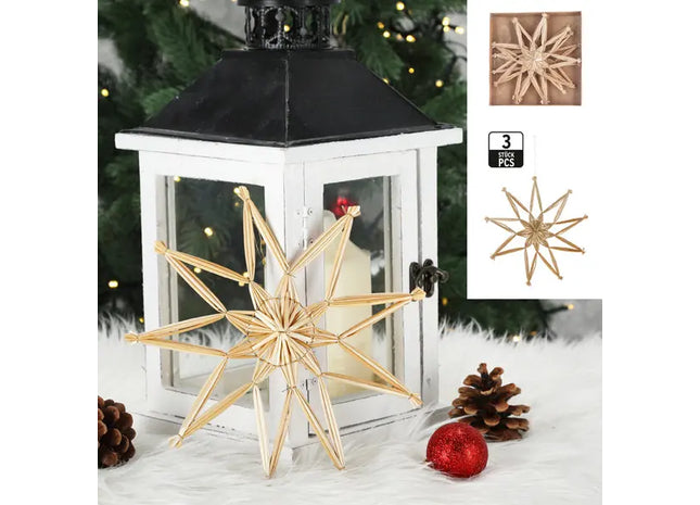 Strohsterne Deko, 3er Set, Handgefertigt, Durchmesser ca. 20cm TK Gruppe® Grosshandel 