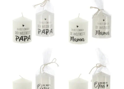 Stumpenkerzen mit Sprüchen, 6x8 cm, 4er-Set – Stimmungsvoll & Dekorativ TK Gruppe® Grosshandel 