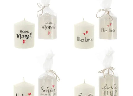 Stumpenkerzen mit Sprüchen, 6x8 cm, Sortiment 2, 4er-Set – Stilvoll & Inspirierend TK Gruppe® Grosshandel 