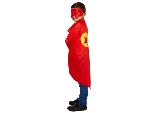 Superhelden-Kostüm für Kinder – Rotes Umhang-Outfit, Einheitsgröße – Fasching & Karneval Verkleidung TK Gruppe® Grosshandel 