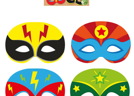 Superhelden-Masken aus Papier, 4 verschiedene Designs – Partyzubehör für Kinder TK Gruppe® Grosshandel 