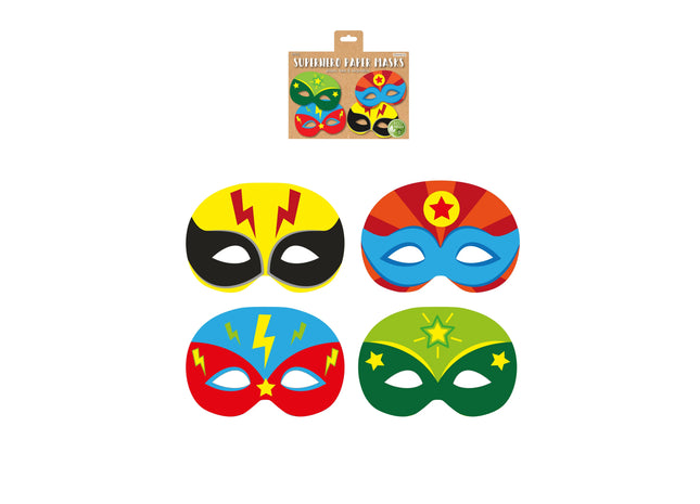 Superhelden-Masken aus Papier, 4 verschiedene Designs – Partyzubehör für Kinder TK Gruppe® Grosshandel 