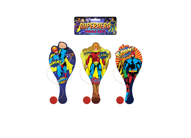 Superhelden Paddleball-Schläger, Holz, 22 cm, 3 Varianten - Spielzeug Für Draußen TK Gruppe® Grosshandel 