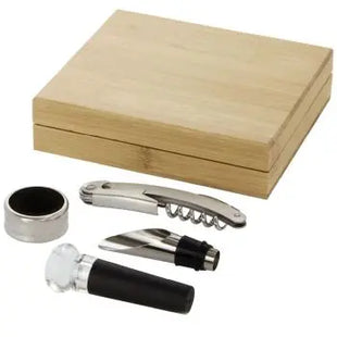 Syrat 4-teiliges Weinzubehör-Set - Naturholz & Silber, Exklusive Weinpflege TK Gruppe® Grosshandel 