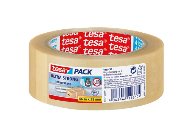 TESA Ultra Strong Klarsicht-Packband, 66m x 38mm - Robustes, Transparentes Klebeband TK Gruppe® Grosshandel 