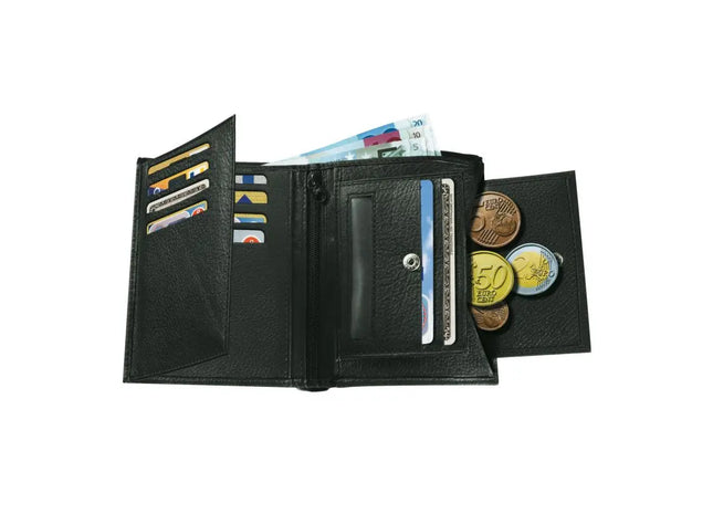 TRAPANI Echtleder-Geldbörse - Schwarz Edle und langlebige Brieftasche für Damen und Herren TK Gruppe® Grosshandel 