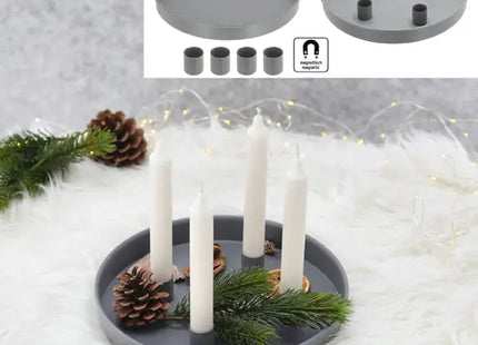 Tablett mit 4 magnetischen Kerzenhaltern, Grau, Durchmesser 25 cm TK Gruppe® Grosshandel 