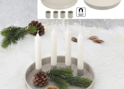 Tablett mit 4 magnetischen Stabkerzenhaltern, Taupe, Durchmesser 25 cm TK Gruppe® Grosshandel 
