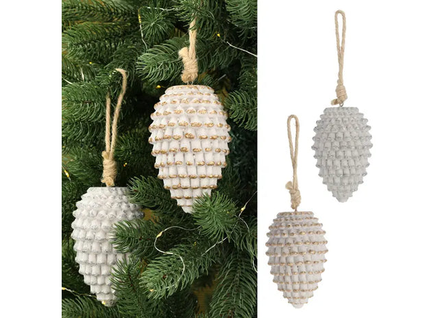 Tannenzapfen-Hänger, 2er-Set, ca. 7,5x12cm - Natürliche Weihnachtsdeko TK Gruppe® Grosshandel 