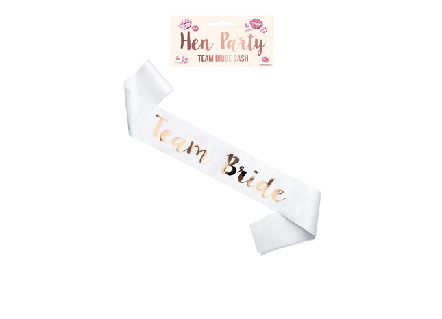 Team Braut Schärpe In Weiß Mit Roségold-Schrift Für Junggesellinnenabschiede & Hochzeiten TK Gruppe® Grosshandel 