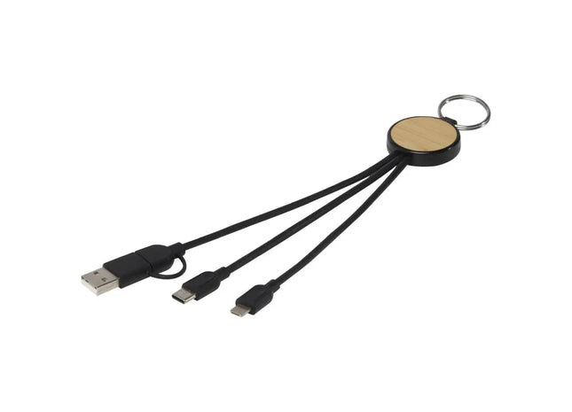 Tecta 6-in-1 Ladekabel, Schlüsselring aus Bambus und Kunststoff - Schwarz TK Gruppe® Grosshandel 