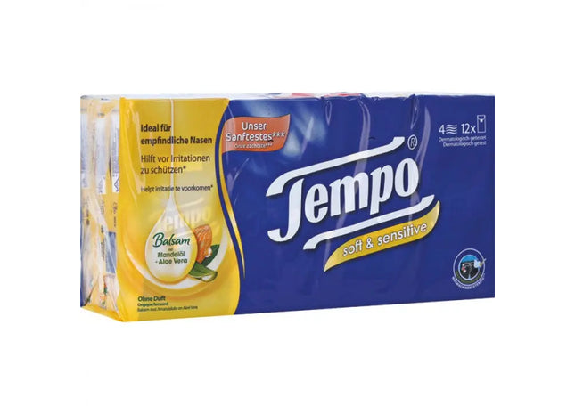 Tempo Taschentücher 12x9, 4-lagig: Mandelöl & Aloe Vera für sanfte Pflege TK Gruppe® Grosshandel 