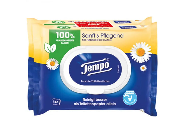 Tempo Wet Toilet Wipes - Gentle & Nourishing, Hypoallergenic, Flushable, 42 Sheets TK Gruppe® Grosshandel 