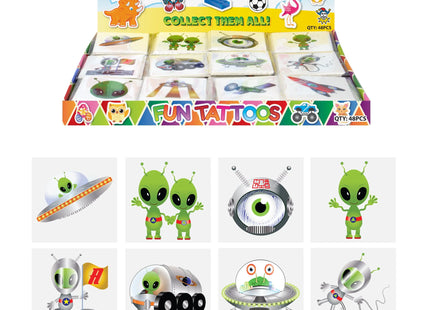 Temporäre Alien-Tattoos, 4 cm, verschiedene Designs, 12er-Pack – Partygeschenke für Kinder TK Gruppe® Grosshandel 