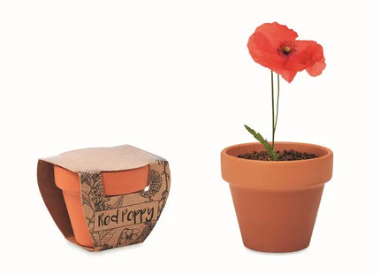 Terrakotta-Topf 'RED POPPY' mit Mohnblumenmotiv - Holzoptik TK Gruppe® Grosshandel 