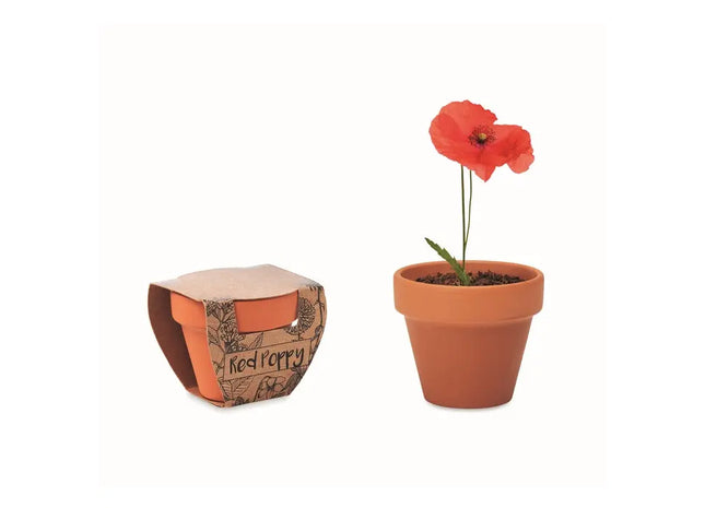 Terrakotta-Topf 'RED POPPY' mit Mohnblumenmotiv - Holzoptik TK Gruppe® Grosshandel 