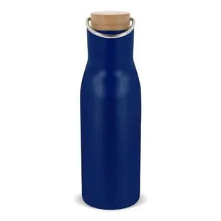 Thermoflasche mit Bambusdeckel 500ml - Dunkelblau - Stilvoll und nachhaltig TK Gruppe® Grosshandel 