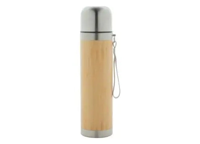 Tiaky Thermoskanne aus Edelstahl und Naturmaterialien, 420 ml - silberfarben TK Gruppe® Grosshandel 