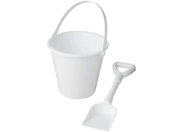 Tides Recycelter Strandeimer mit Spaten in Weiß Umweltfreundliches Strandspielzeug TK Gruppe® Grosshandel 
