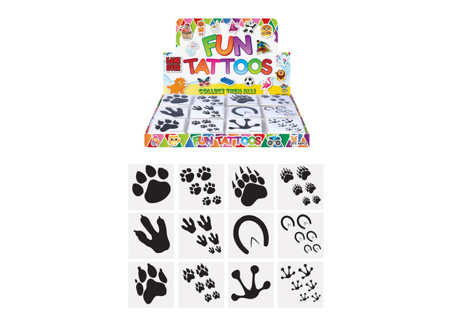Tierpfoten-Tattoos, Mini-Größe 4 cm, Sortiment mit 12 verschiedenen Motiven, wasserfest und langlebig TK Gruppe® Grosshandel 