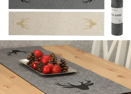 Tischläufer Filz 2er-Set mit Hirschmotiv | 120cm x 30cm Dekorative Läufer TK Gruppe® Grosshandel 