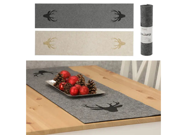 Tischläufer Filz 2er-Set mit Hirschmotiv | 120cm x 30cm Dekorative Läufer TK Gruppe® Grosshandel 
