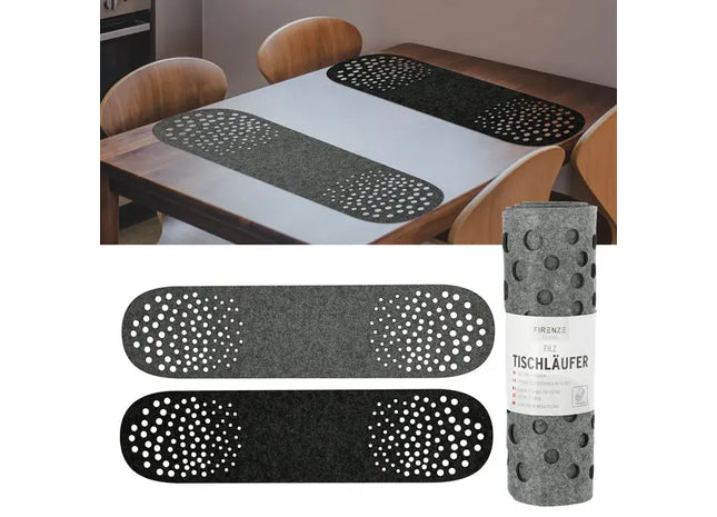 Tischläufer Filz Cut, ca. 120x30cm, 2er-Set – Stilvolle Tischdeko | Moderner Filz-Tischläufer TK Gruppe® Grosshandel 