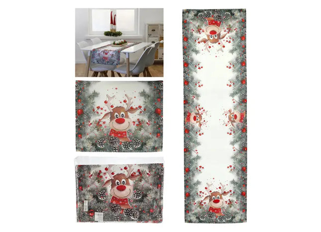 Tischläufer Rentier-Design, ca. 40x160cm – Festliche Tischdekoration für Weihnachten TK Gruppe® Grosshandel 