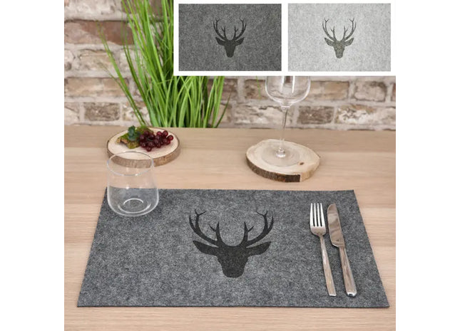 Tischset Filz 2er-Set mit Hirschmotiv | 45x30cm Dekorative Platzmatten TK Gruppe® Grosshandel 