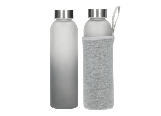 Transparente ICED Glasflasche mit 450 ml Kapazität - Inklusive grauer Hülle für unterwegs TK Gruppe® Grosshandel 