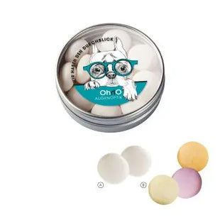 Transparente Mentos-Dose mit individuellem Druck – Perfekt für Promotionen TK Gruppe® Grosshandel 