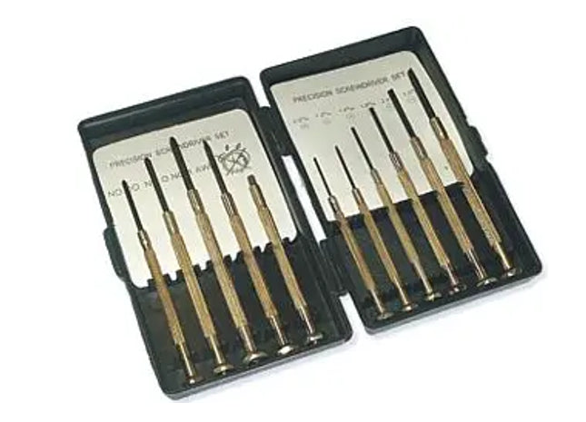 UHRMACHERSCHRAUBENDREHERSATZ ;Hochpräziser Uhrmacherschraubendrehersatz – Profi Werkzeugset für Uhrmacherarbeiten – Feinmechanik Schraubenzieher mit austauschbaren Spitzen – Hochwertiges Reparaturset für Uhren TK Gruppe® Grosshandel 
