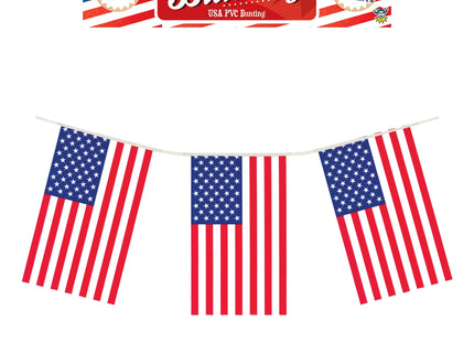 USA-Flaggengirlande 4 m – 11 PVC-Flaggen 20 cm x 30 cm, amerikanische patriotische Dekoration TK Gruppe® Grosshandel 