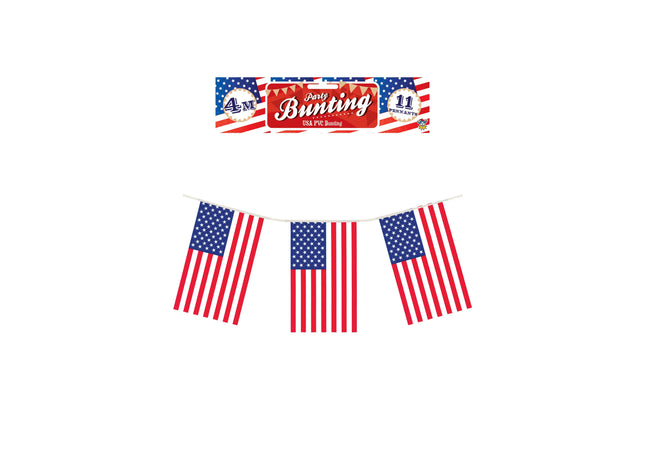USA-Flaggengirlande 4 m – 11 PVC-Flaggen 20 cm x 30 cm, amerikanische patriotische Dekoration TK Gruppe® Grosshandel 