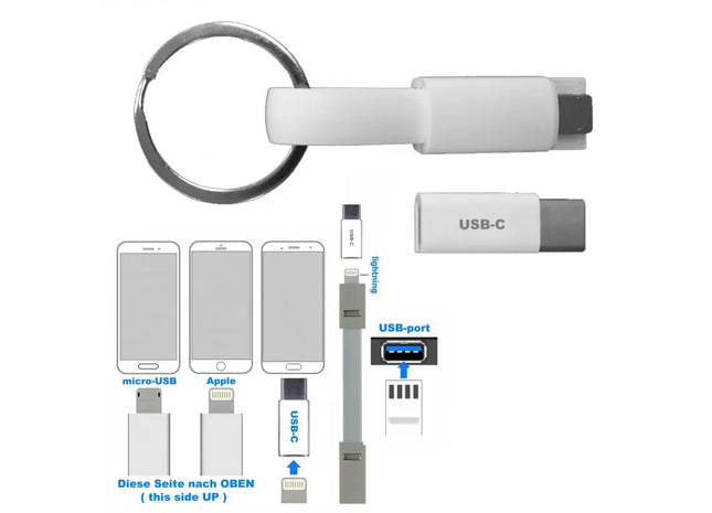USB-Ladekabel mit 3-in-1-Anschluss (für verschiedene Gerätetypen) nur in weiß TK Gruppe® Grosshandel 