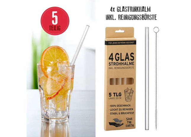 Umweltfreundliche Glastrinkhalme, 4er Pack, 20cm Länge TK Gruppe® Grosshandel 