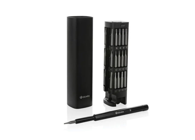 Umweltfreundliches Präzisions-Bit-Set: Gear X 56-tlg. aus recyceltem Aluminium in elegantem Schwarz TK Gruppe® Grosshandel 