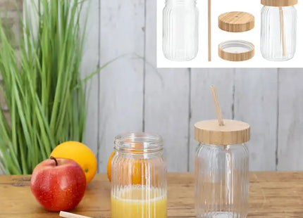 Umweltfreundliches Trinkglas mit Bambusdeckel und -halm, 400ml TK Gruppe® Grosshandel 