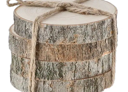 Untersetzer Holzscheibe, 4er Set, ca. 12cm Durchmesser – Natürliche Holzuntersetzer, Rustikaler Tischschutz TK Gruppe® Grosshandel 