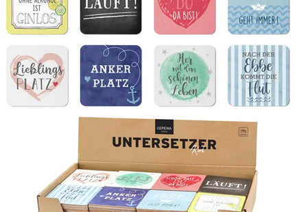 Untersetzer Kork - 8er Pack, ca. 9,5x9,5 cm - Hitzebeständig, saugfähig, verschiedene Designs TK Gruppe® Grosshandel 