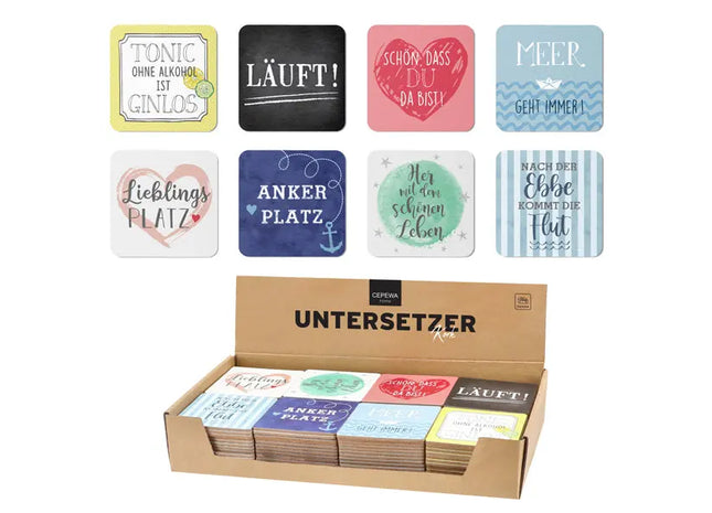 Untersetzer Kork - 8er Pack, ca. 9,5x9,5 cm - Hitzebeständig, saugfähig, verschiedene Designs TK Gruppe® Grosshandel 