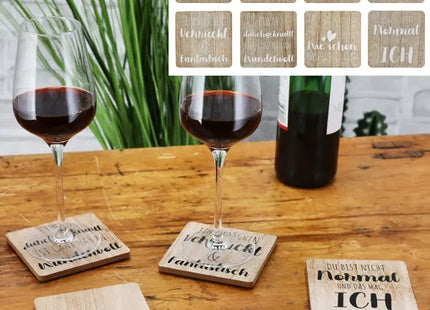 Untersetzer Sprüche, 8er-Set, 10x10cm – Stilvolle Tischuntersetzer | Lustige Untersetzer-Sprüche TK Gruppe® Grosshandel 