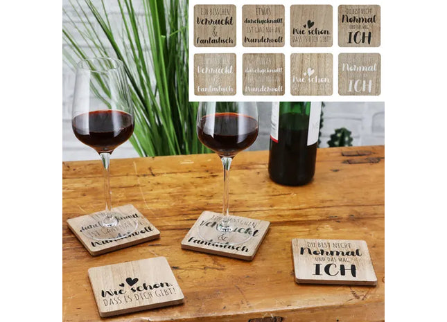 Untersetzer Sprüche, 8er-Set, 10x10cm – Stilvolle Tischuntersetzer | Lustige Untersetzer-Sprüche TK Gruppe® Grosshandel 
