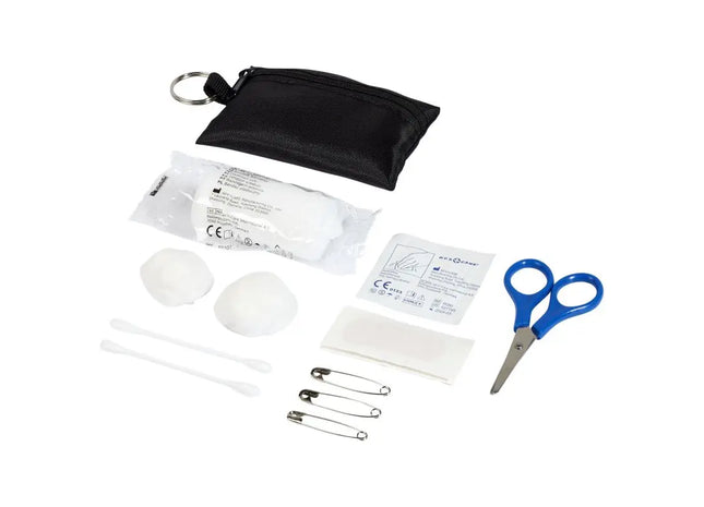 Valdemar 16-teilige Erste-Hilfe-Tasche mit Schlüsselanhänger - schwarz: Valdemar 16-teilige Notfalltasche mit Schlüsselanhänger - Kompakt & Nützlich TK Gruppe® Grosshandel 