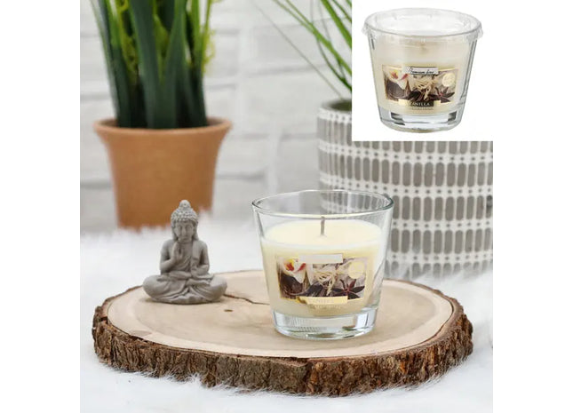 Vanille-Duftkerzen im Glas, 12er Set auf Tablett - Beruhigendes Aroma TK Gruppe® Grosshandel 