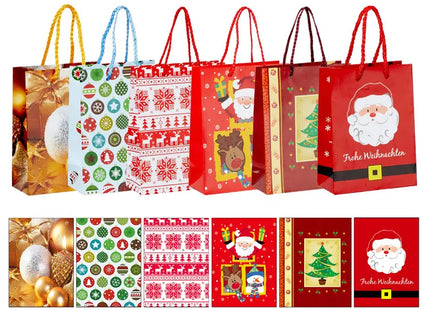 Vielfältiges 6er-Set mittelgroße Weihnachts-Geschenktüten, bunt sortiert TK Gruppe® Grosshandel 